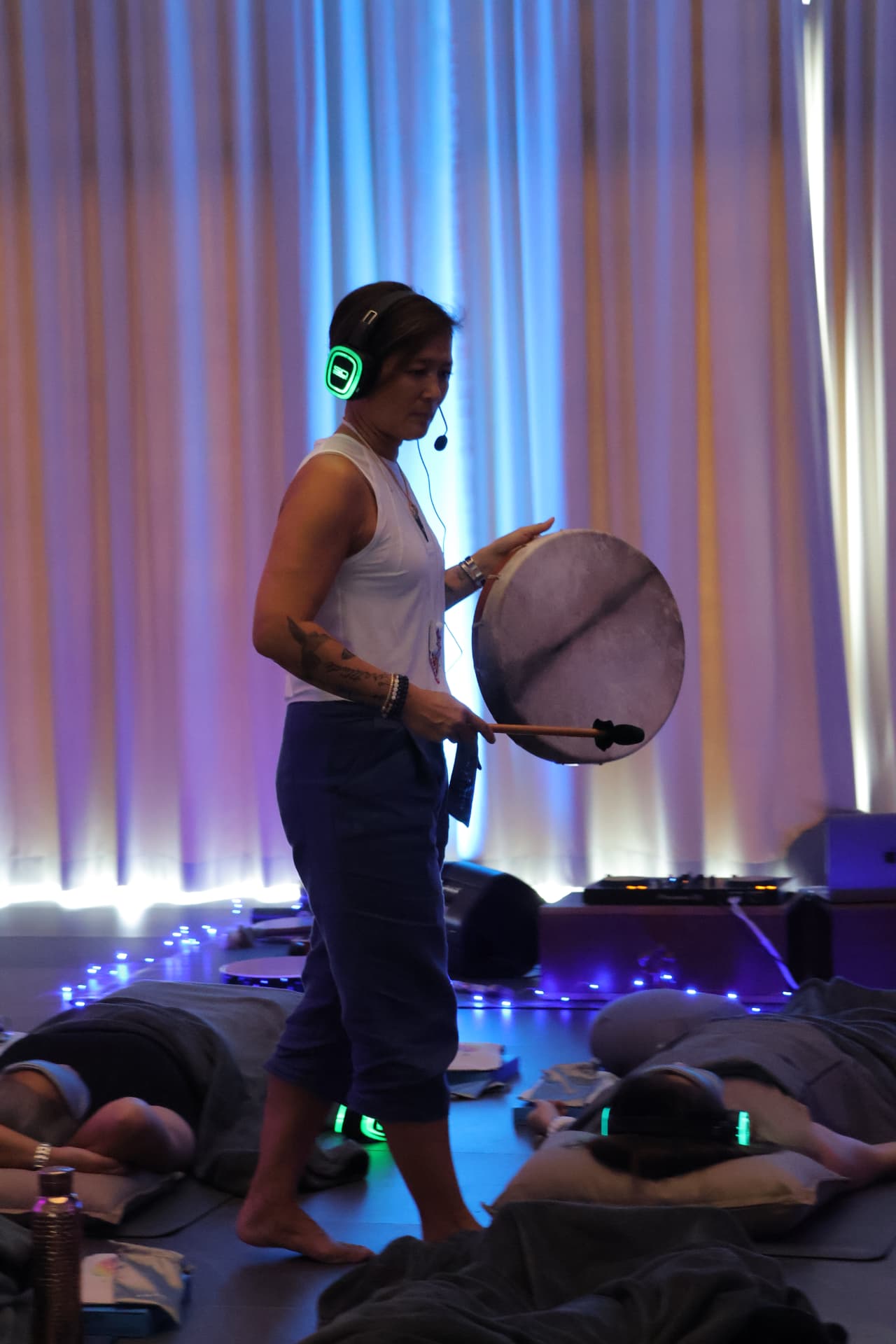 Melissa Indot playing the frame drum during Music As Medicine